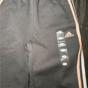 adidas Kids Black Joggers with Pink and White Side Stripes